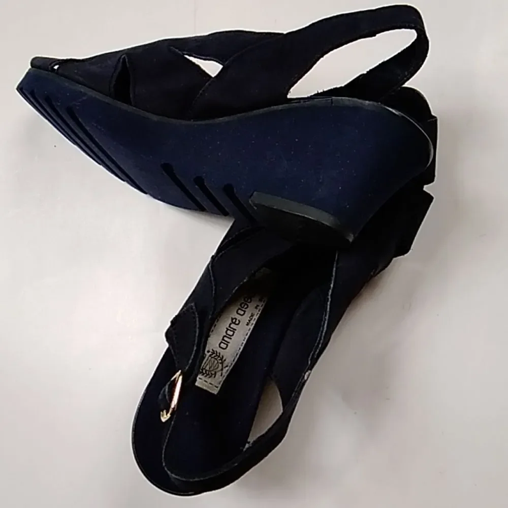 Vintage Andre Assous Made In Spain Handmade Suede Black Women Shoes Size 6